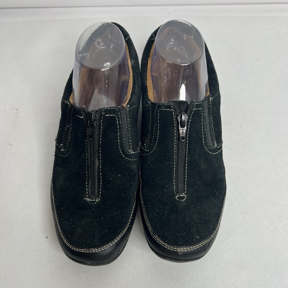 NaturalSoul by Naturalizer Suede Front Zip Loafer Comfort Shoes 9M 9 Black